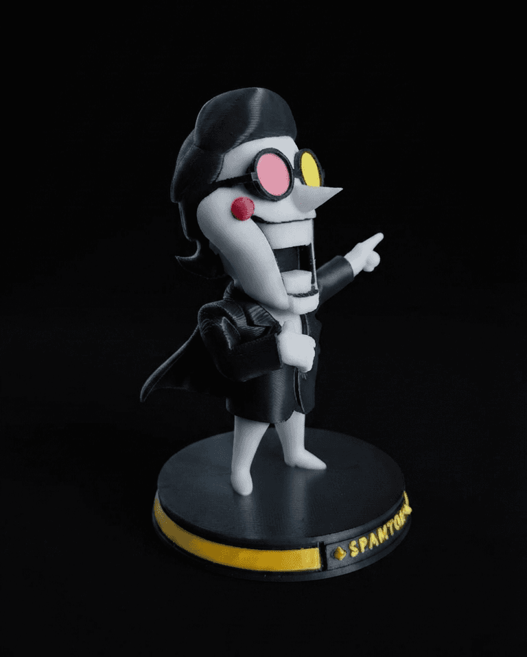 Figurine Spamton G. Spamton – Deltarune 🩷💛, vue 2 — impression 3D, La Cale aux Trésors